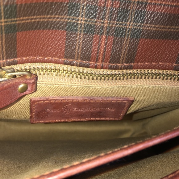 RALPH LAUREN Tartan Plaid Large Leather Crossbody Messenger Shoulder Bag - Picture 13 of 17